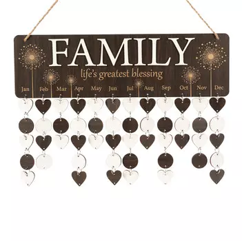 Inkdotpot Family Birthday Reminder Wall Hanging Wooden DIY Birthday Tracker Plaque Wall Hanging Perpetual Calendar, Personalized 16x4.7 коричневый