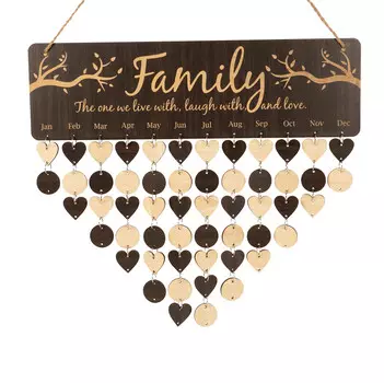 Inkdotpot Family Birthday Reminder Wall Hanging Wooden DIY Birthday Tracker Plaque Wall Hanging Perpetual Calendar, Personalized 16x4.7 коричневый