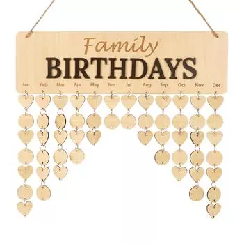 Inkdotpot Family Birthday Reminder Wall Hanging Wooden DIY Birthday Tracker Plaque Wall Hanging Perpetual Calendar, Personalized 16x4.7 коричневый