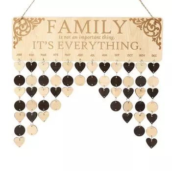 Inkdotpot Family Birthday Reminder Wall Hanging Wooden DIY Birthday Tracker Plaque Wall Hanging Perpetual Calendar, Personalized 16x4.7 коричневый