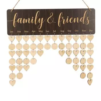 Inkdotpot Family Birthday Reminder Wall Hanging Wooden DIY Birthday Tracker Plaque Wall Hanging Perpetual Calendar, Personalized 16x4.7 коричневый