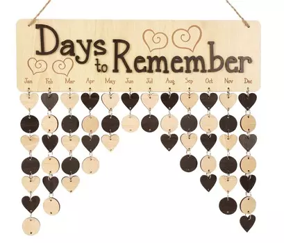 Inkdotpot Family Birthday Reminder Wall Hanging Wooden DIY Birthday Tracker Plaque Wall Hanging Perpetual Calendar, Personalized 16x4.7 коричневый