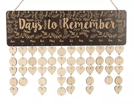 Inkdotpot Family Birthday Reminder Wall Hanging Wooden DIY Birthday Tracker Plaque Wall Hanging Perpetual Calendar, Personalized 16x4.7 коричневый