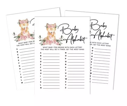 Inkdotpot Fox Animal Baby Shower Game Set Of 50 BabyA AlphabetA ABCA Game Гендерно-нейтральная вечеринка 5 x 7 Inches