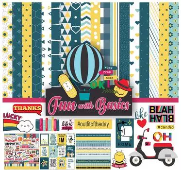 Inkdotpot Fun With Basics Collection Двусторонний набор бумаги для скрапбукинга Карточки 12 x 12 дюймов - 16 страниц 12 x12