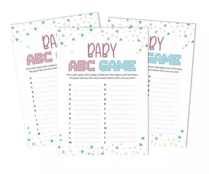 Inkdotpot Gender Reveal Baby Shower Game Набор из 50 игр BabyA AlphabetA ABCA Game Ita s A Boy Ita s A Girl Party 5 x 7 Inches