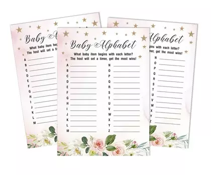 Inkdotpot Gender Reveal Цветочная игра Baby Shower Набор из 50 игр BabyA AlphabetA ABCA Game Ita s A Boy Ita s A Girl Party 5 x 7 Inches