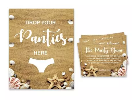 Inkdotpot Girls Night Out Девичник Игра в трусики Beach Bridal Shower Game 1 SignA 30 Size CardsA Dark 3.5 x 2.5 Inches бежевый