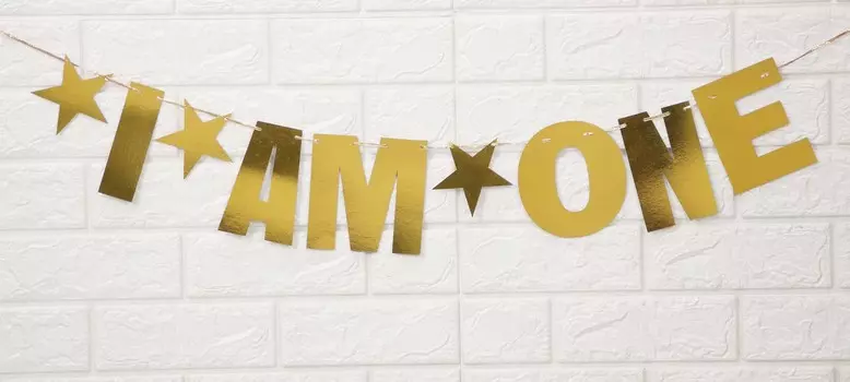 Inkdotpot готов повесить I Am One овсянка предварительно натянутые детские украшения на день рождения металлическая Золотая овсянка баннер флаги вечерние золотой металлик