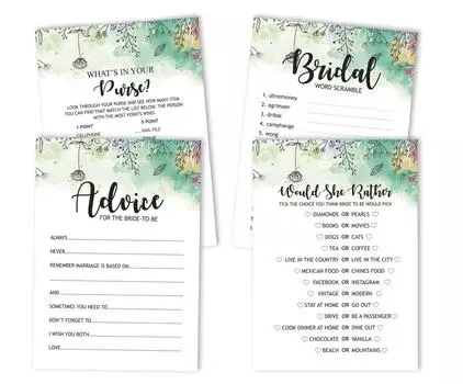 Inkdotpot Greenery Цветочные свадебные душевые игры, набор из 4(50 листов каждый) w Miss to Mrs Gold Banner Fun Набор игр для девичника 5 x 7 Inches белый