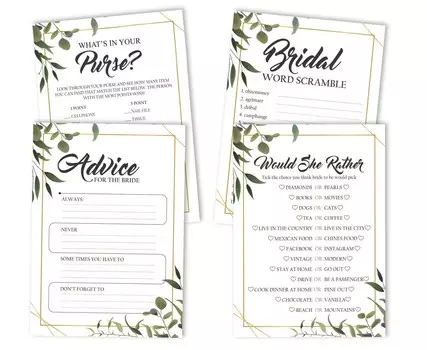 Inkdotpot Greenery Игры для свадебного душа, набор из 4 предметов(50 листов каждый) w Miss to Mrs Gold Banner Fun Набор игр для девичника 5 x 7 Inches белый