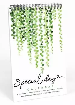Inkdotpot Greenery Вечный календарь, важные даты, которые следует помнить - ежемесячный и ежедневный журнал 6x9 для особых дней 9 x 6 Inches белый
