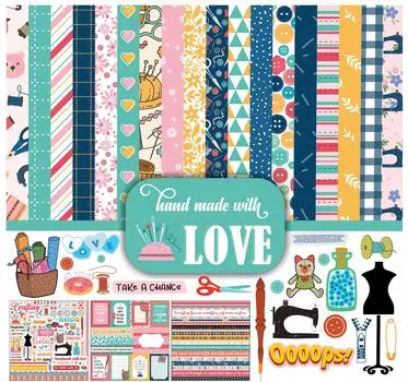 Inkdotpot Handmade With Love, коллекция для шитья, двухсторонний набор бумаги для скрапбукинга, картон, 12 x 12 дюймов, 16 страниц 12 x12 разноцветный