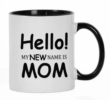 Inkdotpot Hello My New Name Is Mom Керамическая кофейная кружка на 11 унций Смешная новинка Подарок на День Матери 11oz чёрный