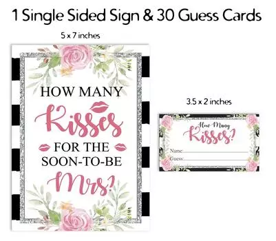 Inkdotpot How Many Kisses For The Soon To Be Mrs Floral White Bridal Shower Game 1 Sign 30 3.5 x 2 Inches белый