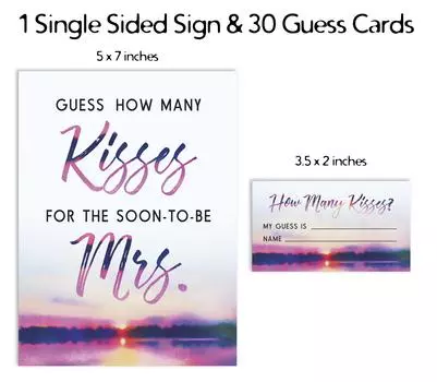 Inkdotpot How Many Kisses For The Soon To Be Mrs White Nature Bridal Shower Game 1 Sign 30 3.5 x 2 Inches белый