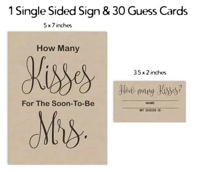 Inkdotpot How Many Kisses For The Soon To Be Mrs Kraft Rustic Beige Bridal Shower Game 1 Sign 30 3.5 x 2 Inches бежевый