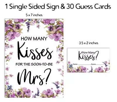 Inkdotpot How Many Kisses For The Soon To Be Mrs Floral White Bridal Shower Game 1 Sign 30 3.5 x 2 Inches белый