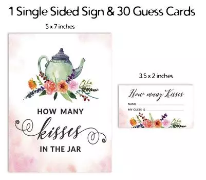 Inkdotpot How Many Kisses In The Jar White Tea Party Bridal Shower Game 1 Sign 30 3.5 x 2 Inches белый