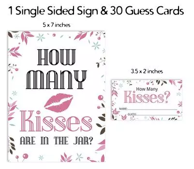 Inkdotpot How Many Kisses In The Jar Floral Bridal Shower Game White 1 Sign 30 3.5 x 2 Inches белый