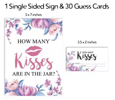 Inkdotpot How Many Kisses In The Jar White Floral Bridal Shower Game 1 Sign 30 3.5 x 2 Inches белый