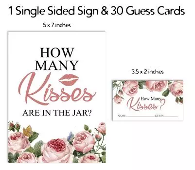 Inkdotpot How Many Kisses In The Jar Floral Bridal Shower Game 1 Sign 30 Cards 3.5 x 2 Inches белый