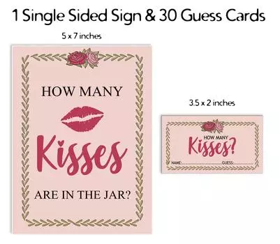 Inkdotpot How Many Kisses In The Jar Floral Bridal Shower Game Light Peach 1 Sign 30 3.5 x 2 Inches персиковый