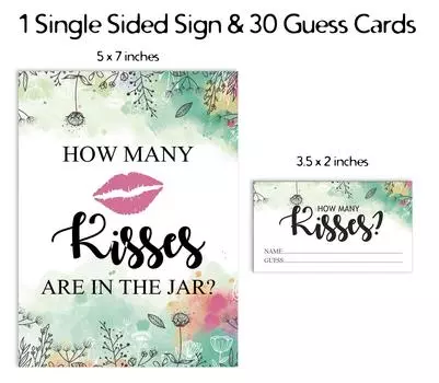 Inkdotpot How Many Kisses In The Jar White Greenery Floral Bridal Shower Game 1 Sign 30 3.5 x 2 Inches белый