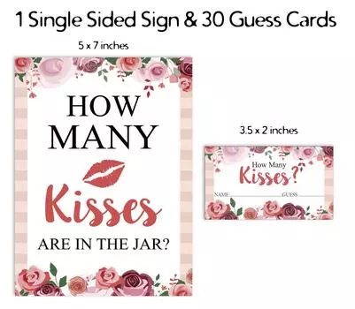 Inkdotpot How Many Kisses In The Jar White Floral Bridal Shower Game 1 Sign 30 3.5 x 2 Inches белый