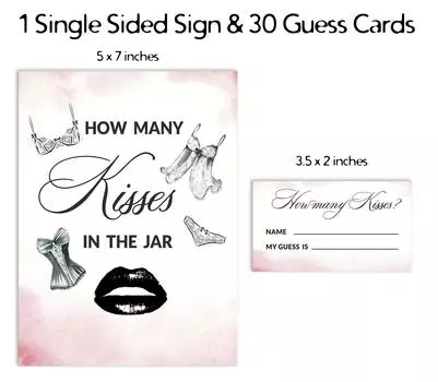 Inkdotpot How Many Kisses in The Jar Lingerie Shower Bridal Shower Game White 1 Sign + 30 Cards 3.5 x 2 Inches белый
