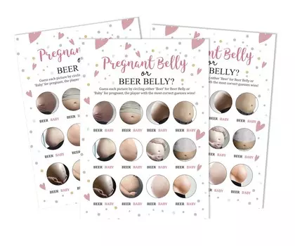Inkdotpot Игра Baby Belly или Beer Belly Игра Baby Shower Карточки Игровые принадлежности для вечеринок Карточки с активностью Baby Shower Гендерно-нейтральные игры Мальчик или девочка 5 x 7 Inches белый