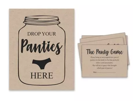 Inkdotpot Игра для свадебного душа 1 SignA 30 Карты размера Бежевая деревенская крафт-бумага Mason Jar Girls Night Out Девичник Трусики для вечеринок 3.5 x 2.5 Inches бежевый