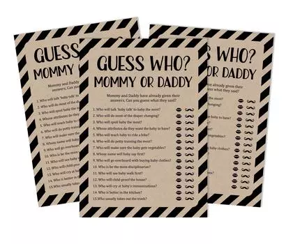 Inkdotpot Игра «Кто сказал это» Мама или папа 50 листов Веселая игра «Бэби Шауэр» Это мальчик Это девочка Пол ребенка Раскрытие в полоску Рустикальная крафт-бумага Товары для вечеринок 5 x 7 Inches коричневый