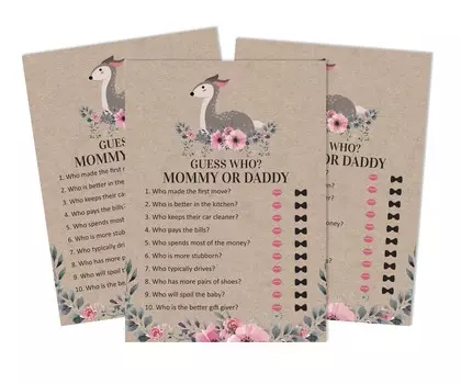 Inkdotpot Игра «Кто сказал это» «Мама или папа» 50 листов, веселая игра для детского душа, гендерно-нейтральная, с цветами и оленями, деревенская крафт-бумага, принадлежности для вечеринок 5 x 7 Inches коричневый