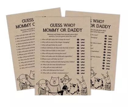 Inkdotpot Игра «Кто сказал это» Мама или папа 50 листов Веселая игра для детского душа Гендерно-нейтральные животные джунглей Товары для вечеринок в деревенском стиле из крафт-бумаги 5 x 7 Inches коричневый