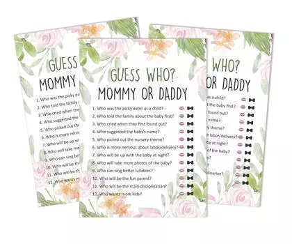 Inkdotpot Игра «Кто сказал это» Мама или папа 50 листов Веселая игра для детского душа Гендерно-нейтральная цветочная вечеринка-7407 5 x 7 Inches белый