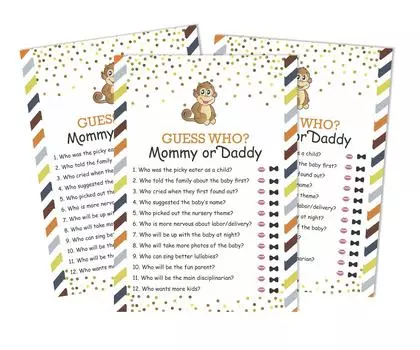 Inkdotpot Игра «Мама или папа, кто это сказал» Набор из 50 игрушек «Обезьянка без гендерного различия» для вечеринки в честь рождения ребенка 5 x 7 Inches белый