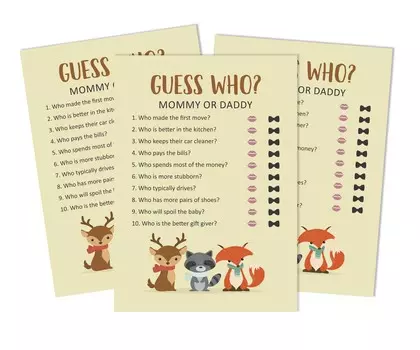 Inkdotpot Игра «Мама или папа, кто это сказал» Набор из 50 игр для зимних животных, не имеющих гендерного признака, веселая игра для вечеринки по случаю рождения ребенка 5 x 7 Inches бежевый