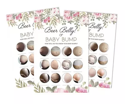 Inkdotpot Игры «Бэби Бумп» или «Пивной живот» Товары для вечеринок Карточки с заданиями Идеи игр для детского душа Игры для детского душа, нейтральные по полу, мальчик или девочка 5 x 7 Inches белый