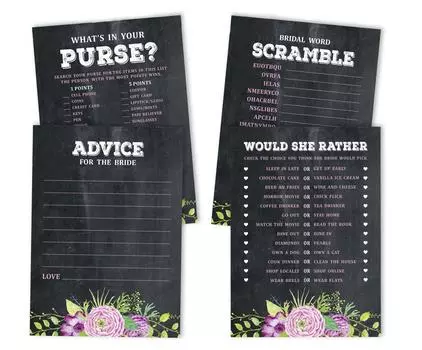 Inkdotpot Игры для свадебного душа, набор из 4 предметов(50 листов каждый) w От мисс до миссис Золотой баннер Цветочное чаепитие Веселый девичник Набор игр 5 x 7 Inches серый