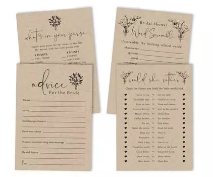 Inkdotpot Игры для свадебного душа, набор из 4 предметов(50 листов каждый) w Miss to Mrs Gold Banner Rustic Kraft Paper Fun Набор игр для девичника 5 x 7 Inches бежевый