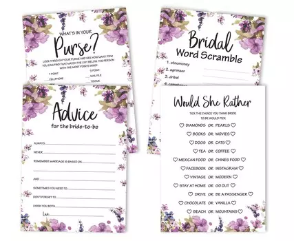 Inkdotpot Игры для свадебного душа, набор из 4 предметов(50 листов каждый) w Miss to Mrs Gold Banner Цветочные развлечения Набор игр для девичника 5 x 7 Inches белый