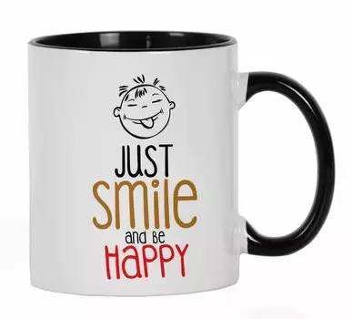 Inkdotpot Just Smile And Be Happy-милая мотивационная чайная кружка подарок на день рождения для мужчин женщин цитаты 11 унций 11oz чёрный