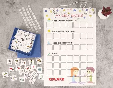 Inkdotpot Kids Контрольный список ежедневной ответственности, висящая таблица домашних дел - плакат о работе для детей - утренний вечерний ежедневный распорядок - ежедневная задача 12x18 inches белый