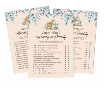 Inkdotpot Кто сказал это Игра Мама или Папа 50 Листов Веселая Игра Для Детей Душа Гендерно Нейтральные Лисы Животные Товары Для Вечеринок 5 x 7 Inches белый