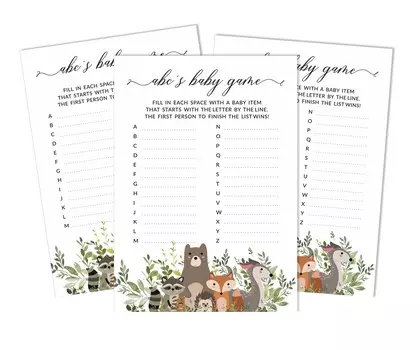 Inkdotpot Leaves & Animals Baby Shower Game Set Of 50 BabyA AlphabetA ABCA Game Гендерно-нейтральная вечеринка 5 x 7 Inches