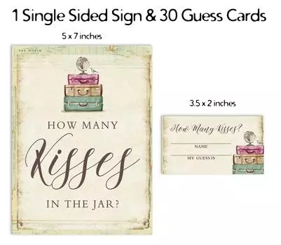 Inkdotpot Light Yellow Travelling How Many Kisses In The Jar Bridal Shower Game 1 Sign 30 3.5 x 2 Inches светло-желтого