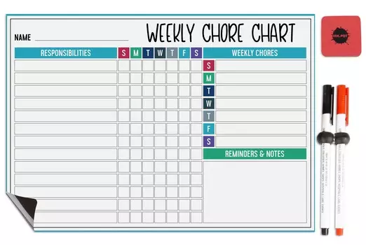 Inkdotpot Магнитная белая доска Еженедельные хлопоты Диаграмма рутинной работы для холодильника - Сухое стирание Диаграмма поведения для детей 8.5x11 Inches белый