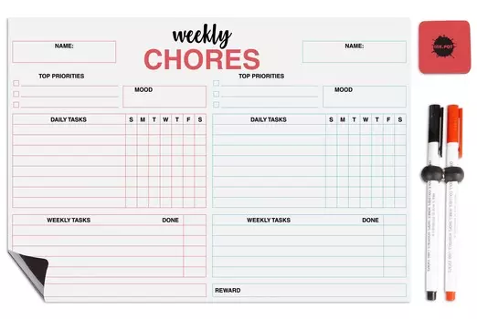Inkdotpot Магнитная доска Еженедельные обязанности по дому Таблица для холодильника - Сухое стирание Диаграмма поведения для детей 8.5x11 Inches белый