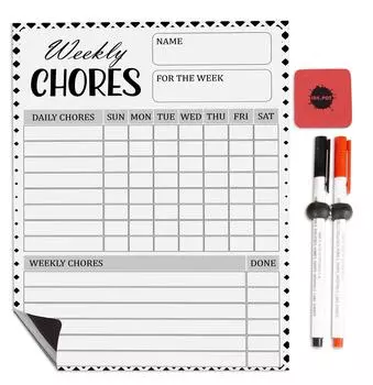 Inkdotpot Магнитная доска Еженедельные обязанности по дому Таблица для холодильника - Сухое стирание Диаграмма поведения для детей 8.5x11 Inches белый